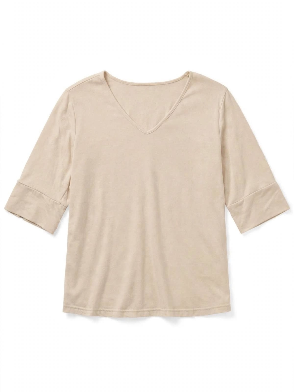 Women's V-Neck Long Sleeve Tee in Beige